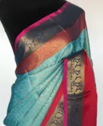 Blue Kora Silk Saree with Gold Zari Weaves - Image 4
