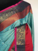 Blue Kora Silk Saree with Gold Zari Weaves - Image 5
