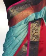 Blue Kora Silk Saree with Gold Zari Weaves - Image 6