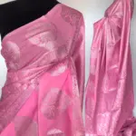 Baby Pink Banarasi Silk Saree with Silver Zari Weaves - Image 2