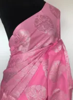 Baby Pink Banarasi Silk Saree with Silver Zari Weaves - Image 3