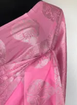 Baby Pink Banarasi Silk Saree with Silver Zari Weaves - Image 6