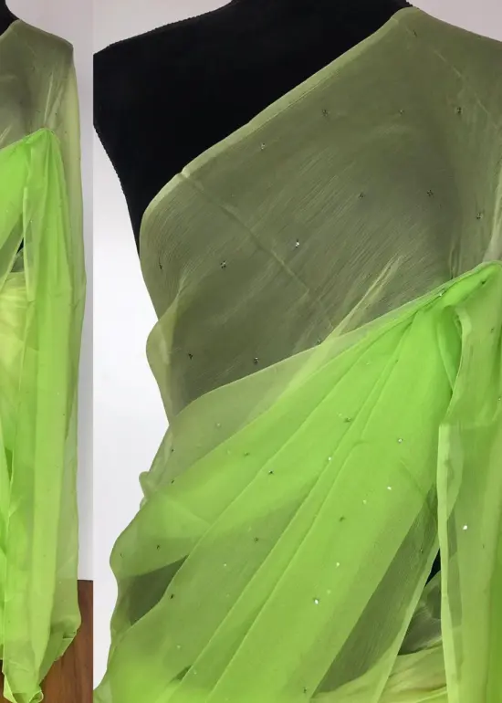 Green Ombre Chiffon Saree with Badla work
