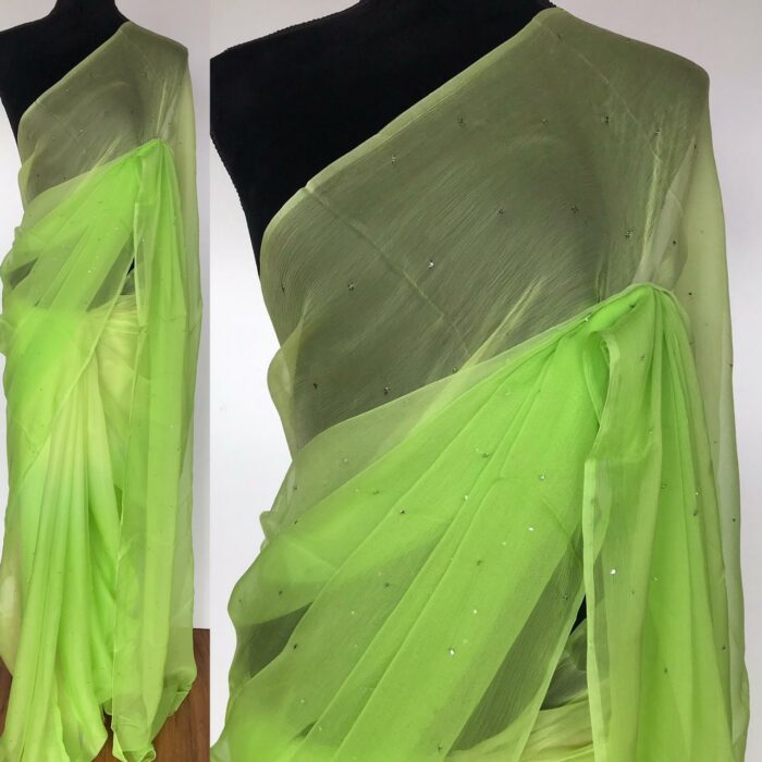 Green Ombre Chiffon Saree with Badla work