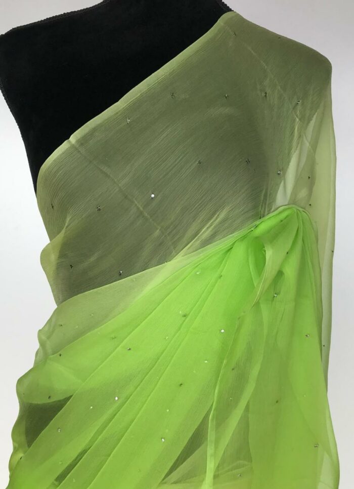 Ombre Green Chiffon Saree with Badla work