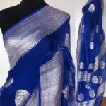 Cobalt Blue Banarasi Pure Khaddi Chiffon Saree - Image 2