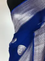 Cobalt Blue Banarasi Pure Khaddi Chiffon Saree - Image 5