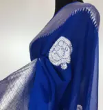 Cobalt Blue Banarasi Pure Khaddi Chiffon Saree - Image 7