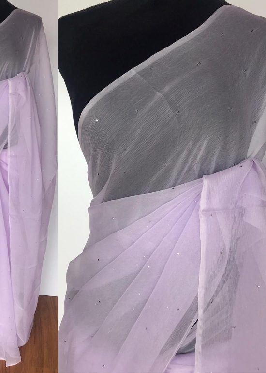 Lilac Chiffon Saree with Badla work