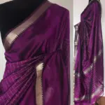 Magenta Mangalagiri Silk Saree with Silver Zari Checks - Image 2