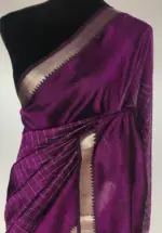 Magenta Mangalagiri Silk Saree with Silver Zari Checks - Image 4