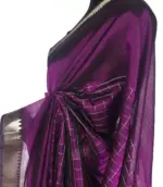 Magenta Mangalagiri Silk Saree with Silver Zari Checks - Image 7