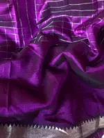 Magenta Mangalagiri Silk Saree with Silver Zari Checks - Image 8