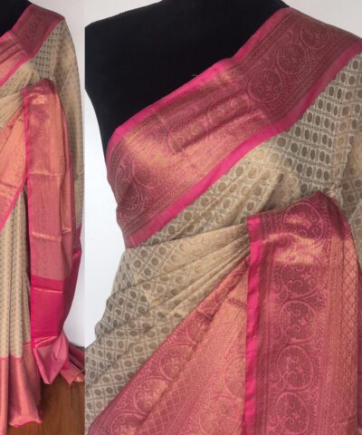 Cream Chanderi Silk Saree with Gold Zari Weaves