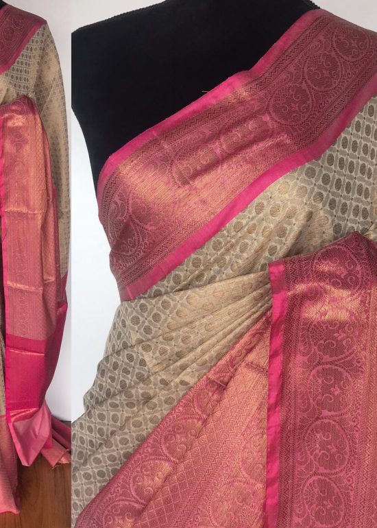 Cream Chanderi Silk Saree with Gold Zari Weaves
