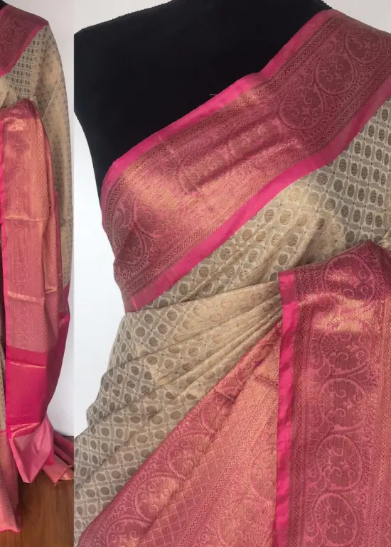 Cream Chanderi Silk Saree with Gold Zari Weaves