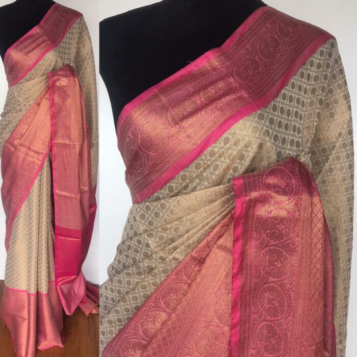 Cream Chanderi Silk Saree with Gold Zari Weaves