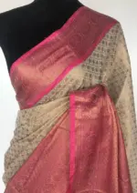 Cream Chanderi Silk Saree with Gold Zari Weaves - Image 4