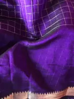 Dark Purple Mangalagiri Silk Saree with Silver Zari Checks - Image 5