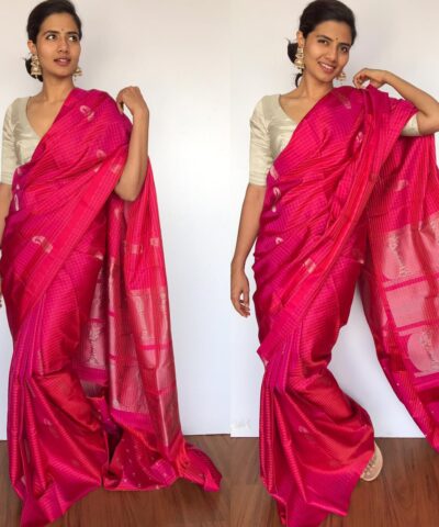 Hot Pink Kanjivaram Silk Saree with Paisley Motifs