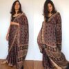 Brown Pure Modal Silk Saree with Ajrakh Hand Block Prints