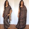 Black Ajrakh Modal Silk Saree with Ajrakh Hand Block Prints