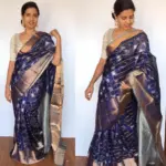 Navyblue Pure Silk Saree with Gold and Silver Zari Weaves