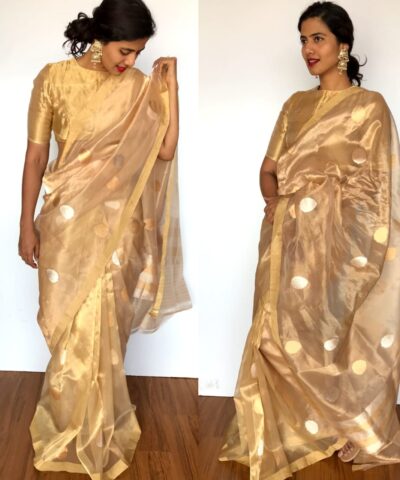 Gold Organza Pure Tissue Silk Saree with Kadwa Zari Motifs