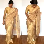 Gold Organza Pure Tissue Silk Saree with Kadwa Zari Motifs - Image 2