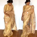 Gold Organza Pure Tissue Silk Saree with Kadwa Zari Motifs - Image 4