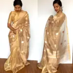 Gold Organza Pure Tissue Silk Saree with Kadwa Zari Motifs - Image 5