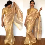 Gold Organza Pure Tissue Silk Saree with Kadwa Zari Motifs - Image 3