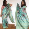 Blue Pure Tussar Silk Saree with Floral Prints