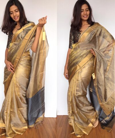 Grey Pure Tussar Silk Saree