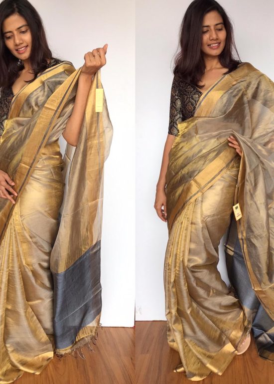 Grey Pure Tussar Silk Saree