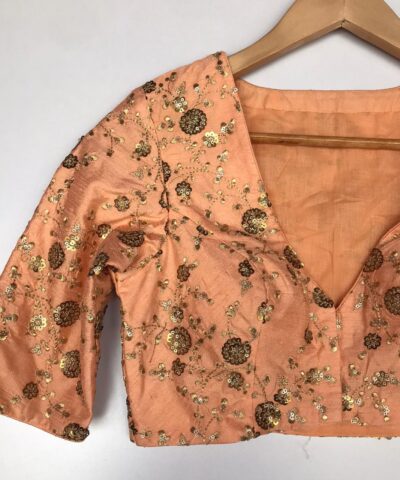 Peach Embroidered Raw Silk Blouse