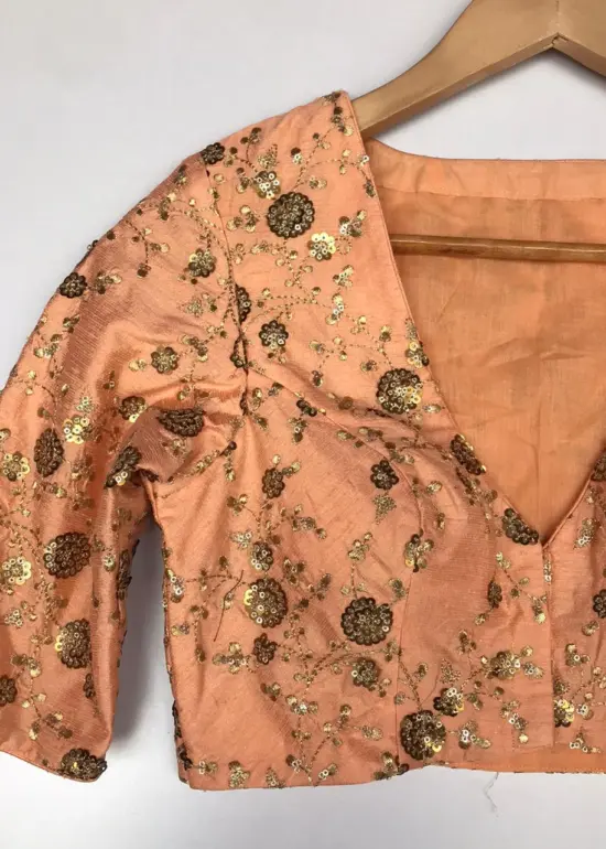 Peach Embroidered Raw Silk Blouse