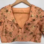 Peach Embroidered Raw Silk Blouse - Image 3