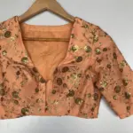 Peach Embroidered Raw Silk Blouse - Image 11