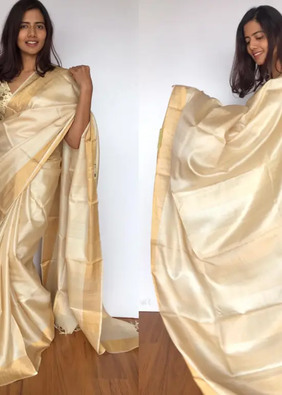 Ivory Pure Tussar Silk Saree