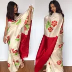 Offwhite Pure Silk Saree with Hand Painted Florals - Image 2