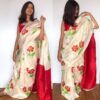 Offwhite Pure Silk Saree with Printed Florals
