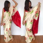 Offwhite Pure Silk Saree with Hand Painted Florals - Image 5