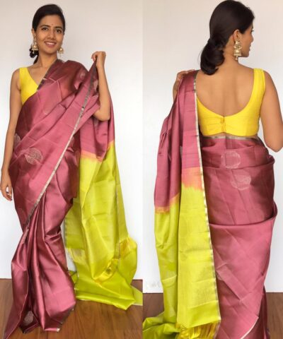 Thulian Pink Kanjivaram Silk Saree with Handwoven Silver Zari Motifs Weaves