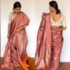 Pastel Peach Kanjivaram Silk Saree with Handwoven Silver Zari Motifs Weaves