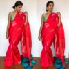 Peachy Red Kanjivaram Silk Saree with Handwoven Silver Zari Motifs Weaves