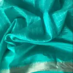 Turquoise Mangalagiri Silk Saree with Silver Zari Checks - Image 6