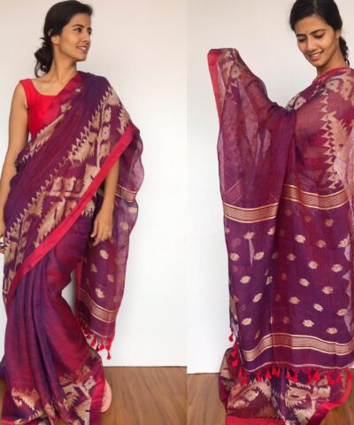 Purple Linen Jamdani Saree