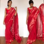 Red Linen Jamdani Saree - Image 2