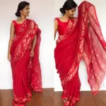 Red Linen Jamdani Saree - Image 4